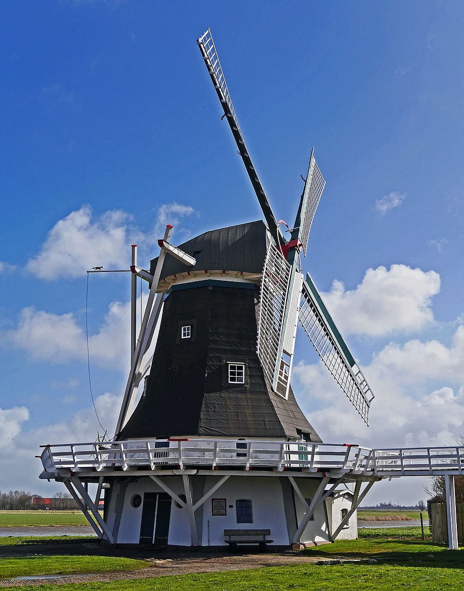 windmill, historically, monument, restored, can be run, slate, HD wallpaper