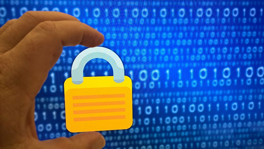yellow and gray padlock logo, privacy policy, it, computer HD wallpaper