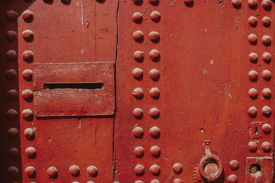 red metal gate, door, postbox, handle, street, urban, outdoors HD wallpaper