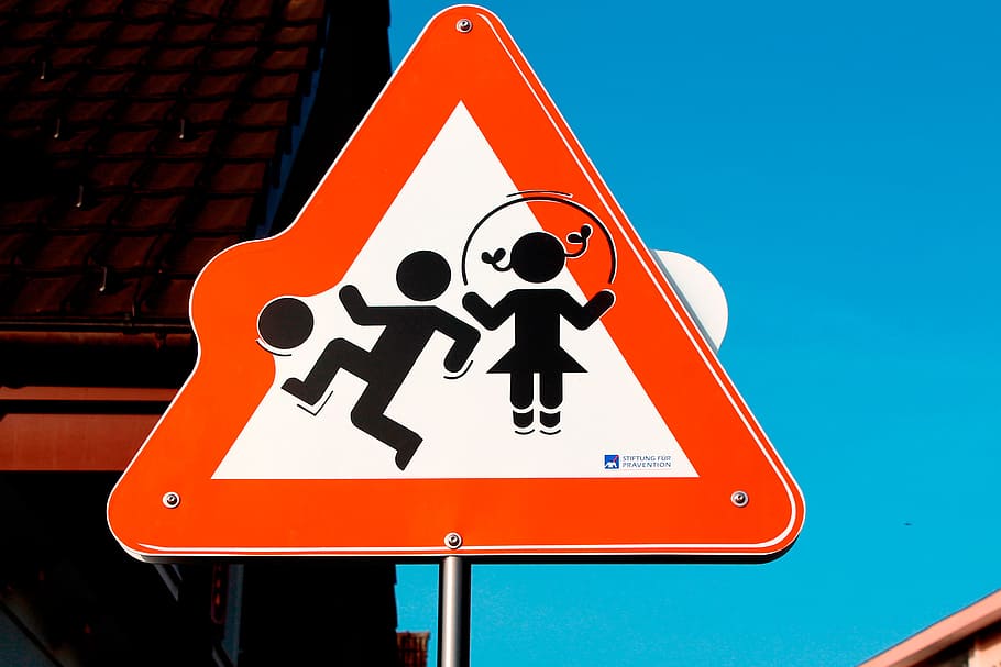 sky, sign, blur, kids, close-up, focus, safety, communication HD wallpaper