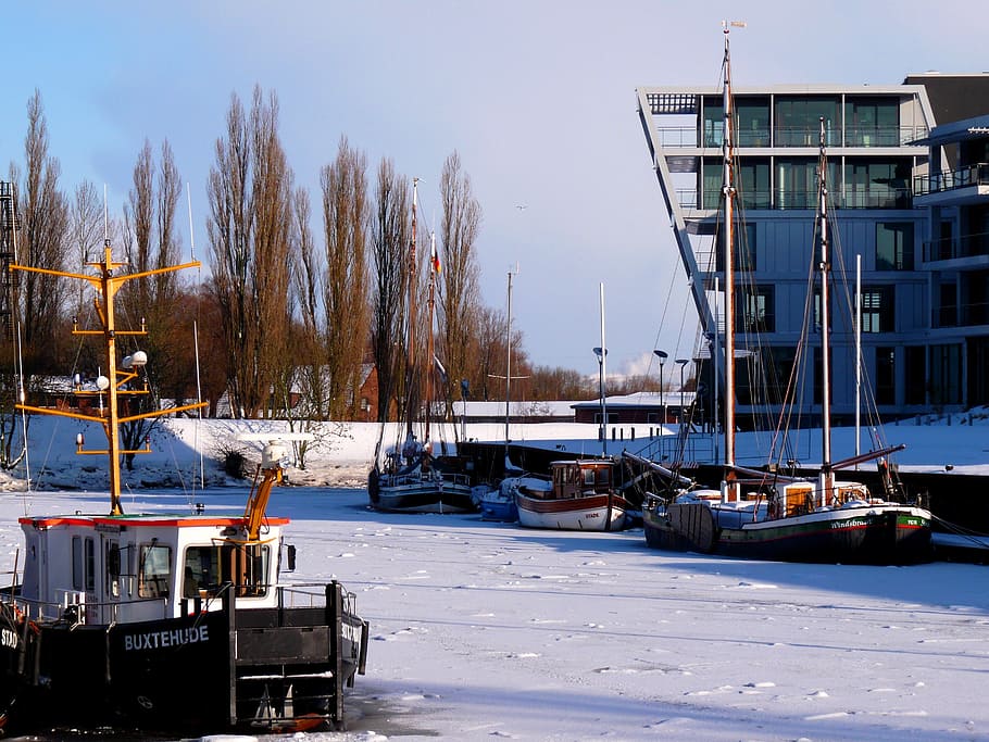 stade, hanseatic city, winter, ice, snow, mood, nature, historically