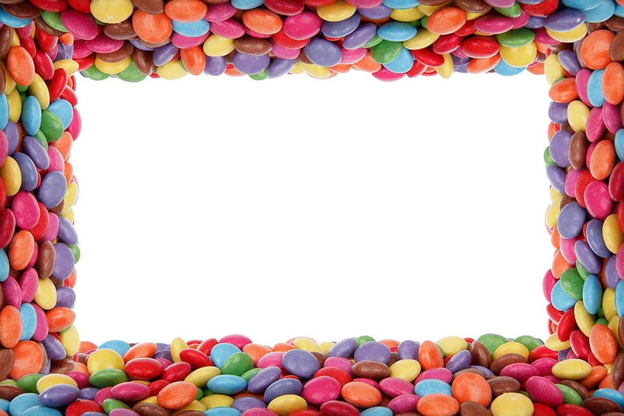 background, birthday, border, candy, chocolate buttons, colorful
