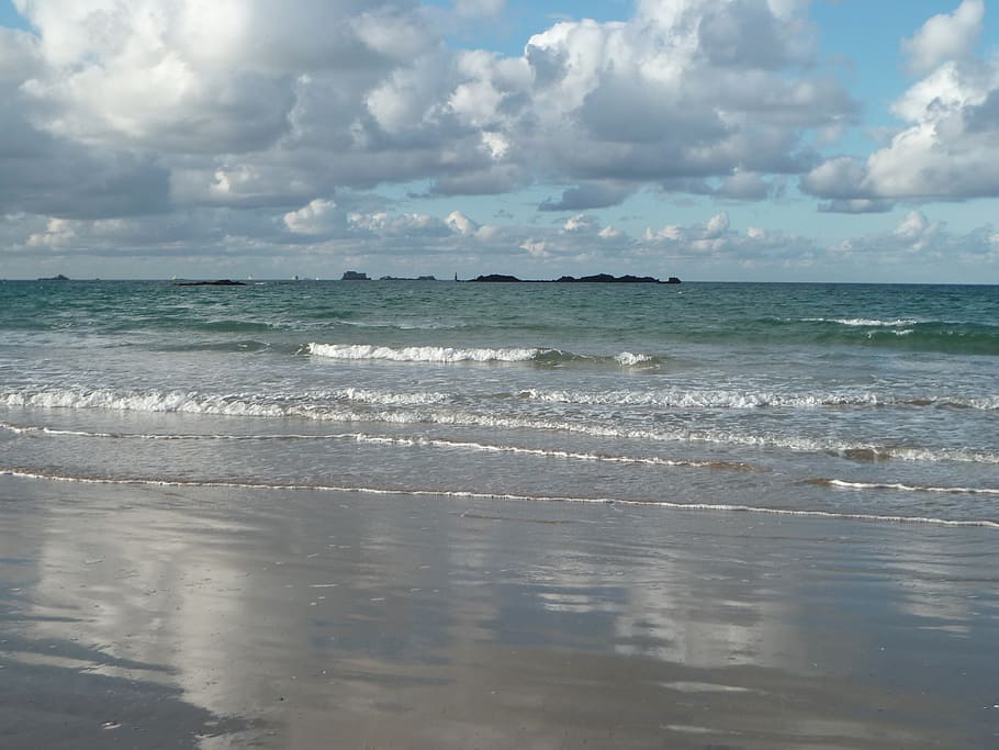 sea, brittany, waves, water, sky, horizon over water, beauty in nature HD wallpaper