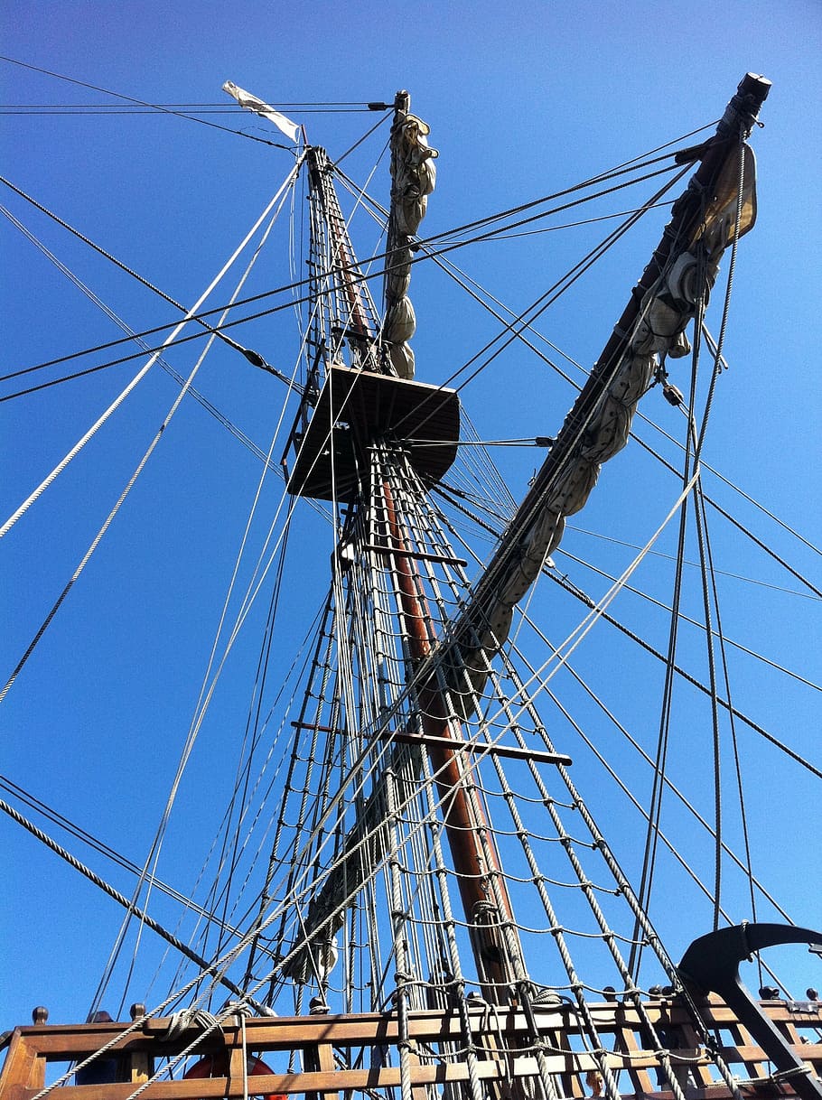 sailboat, rigging, mast, rope, wooden, nautical, ship, low angle view HD wallpaper