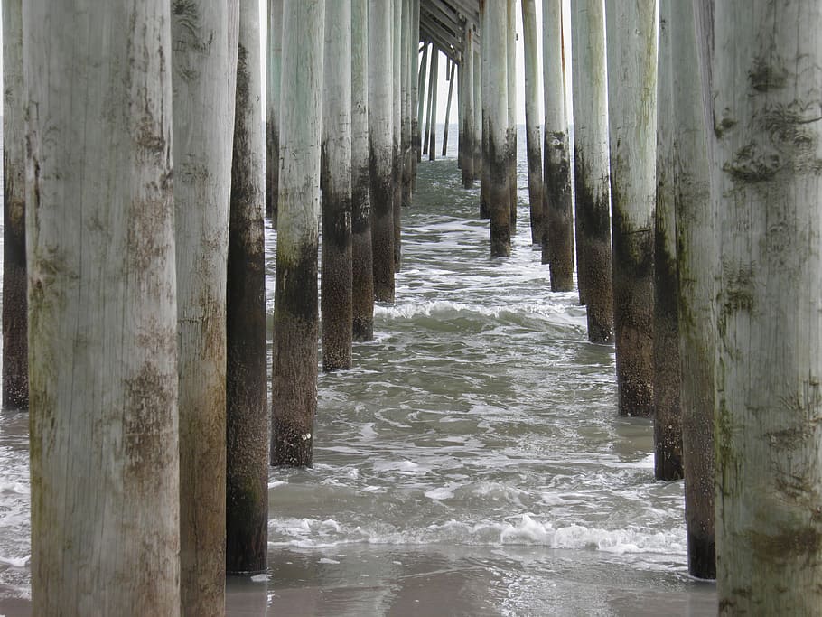 ocean, dock, pillars, architecture, water, architectural column HD wallpaper