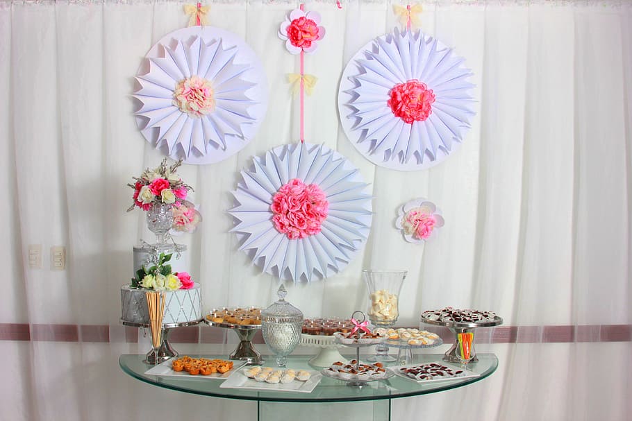 assorted food on glass table, sponge cake, wedding, romance, romantic, HD wallpaper