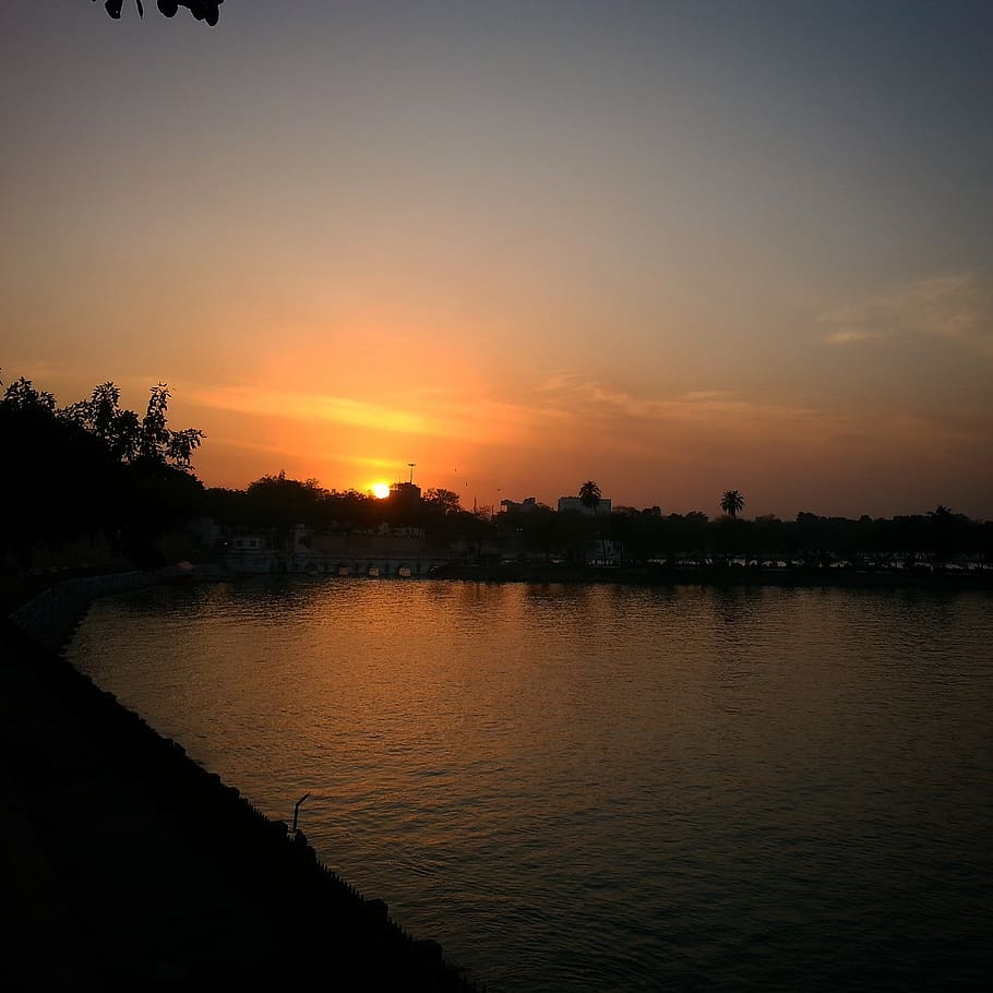 sun, sunset, lake, sunrise, nature, sky, sunlight, landscape HD wallpaper