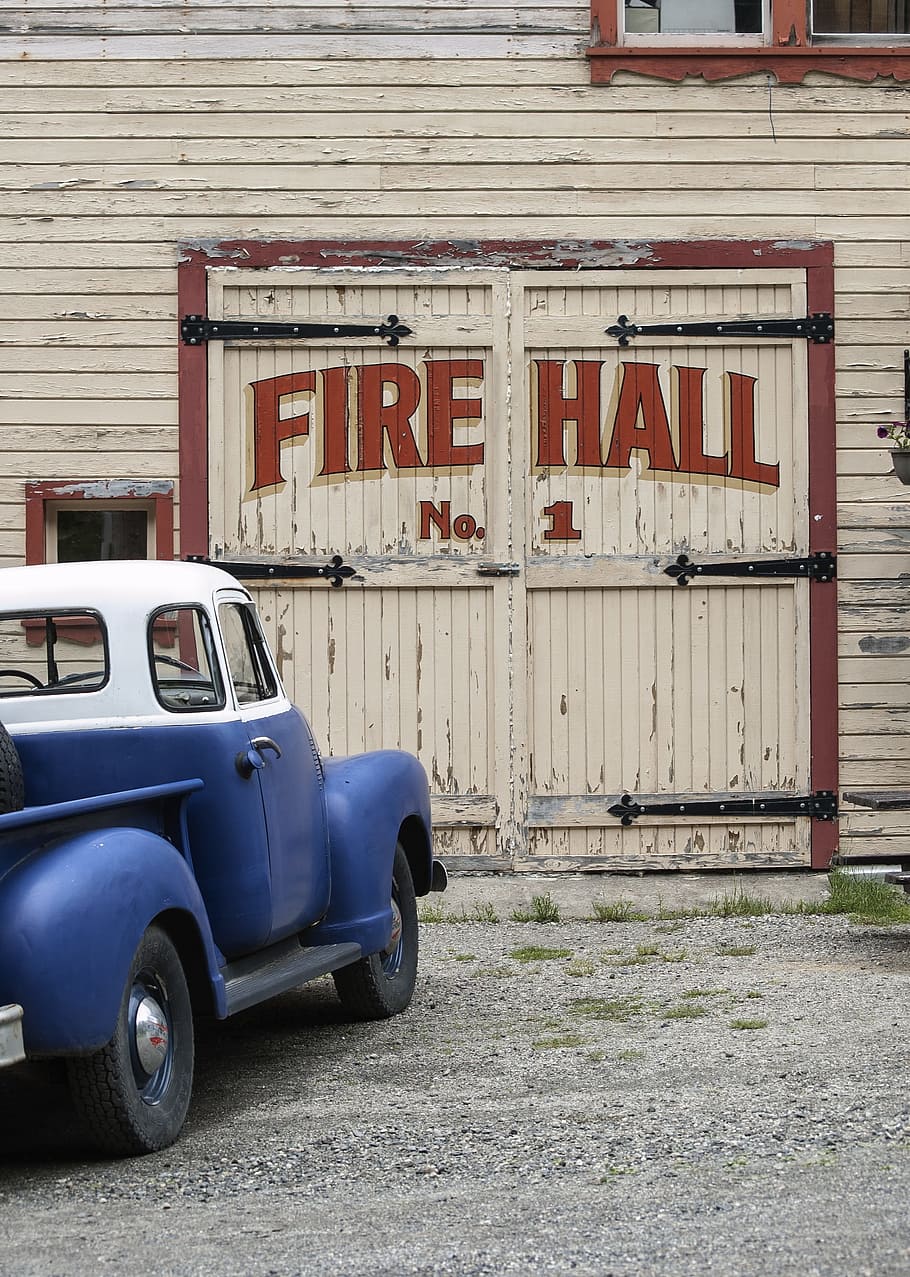 Old, Vintage, Fire, Hall, Truck, Car, vehicle, red, fire-fighting HD wallpaper