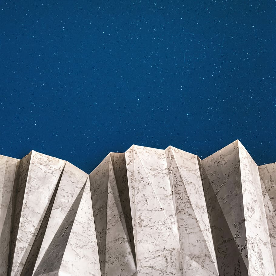 galaxy wallpaper, mountain cliff under blue sky with stars, building HD wallpaper