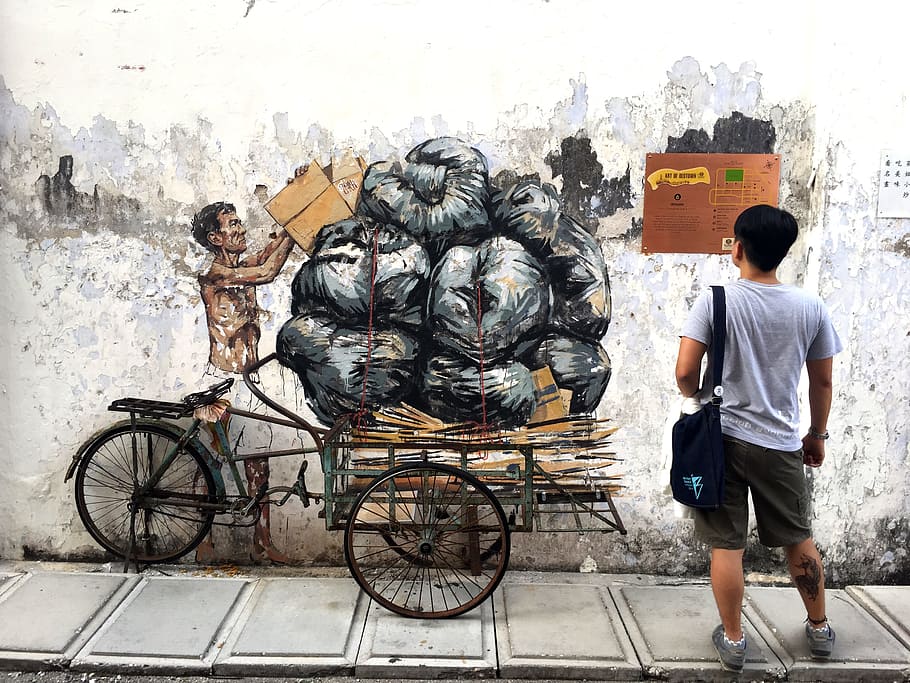 ipoh, old town, trishaw, art, jalan shala, malaysia, mural