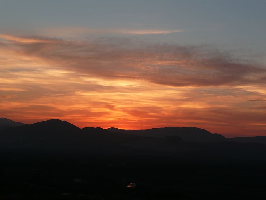 Sunset, Spain, Monte, Pego, monte pego, silhouette, nature HD wallpaper