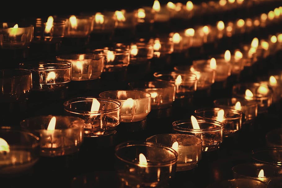 lighted tealight candle holders, lot candle in glass containers HD wallpaper