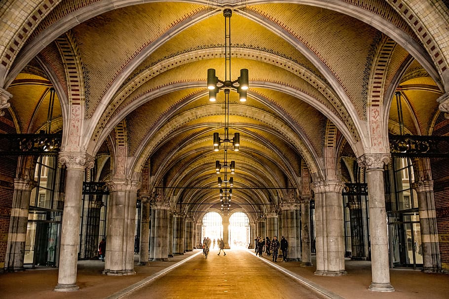 people walking inside building, museum, amsterdam, hdr, warm HD wallpaper
