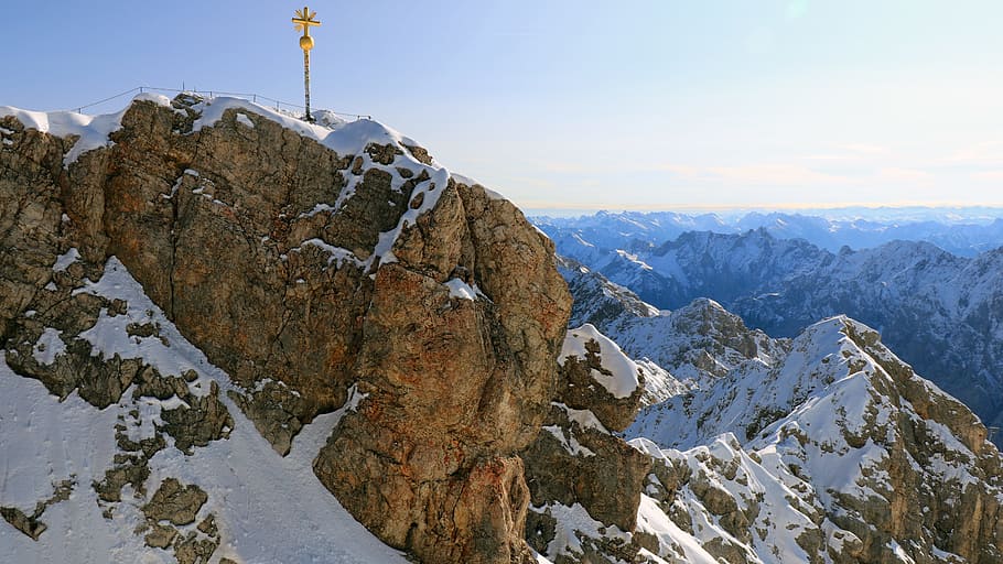zugspitze, panorama, sunshine, mountains, alps, alpine, alpine mountains, HD wallpaper