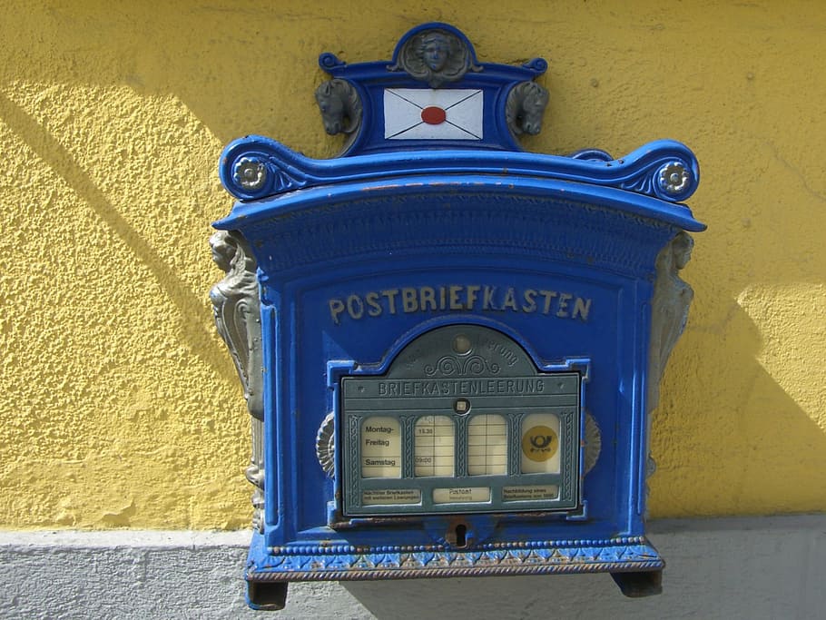 post mail box, nostalgia, mailbox, blue, letter boxes, blacksmithing HD wallpaper