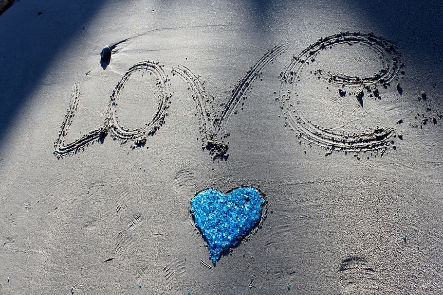 Love illustration on sand during daytime, beach, heart, land HD wallpaper