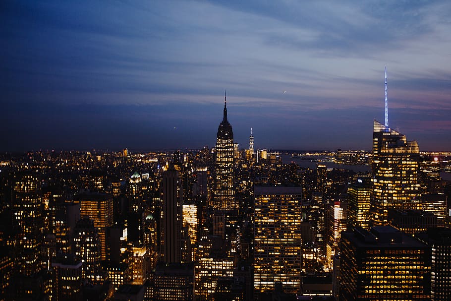 top view photography of city with high-rise buildings at nighttime, cityscape photo of New York, HD wallpaper