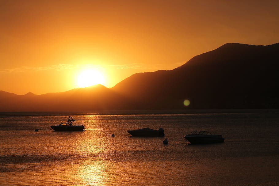 italy, lake, boot, summer, sunset, heat, holidays, water, sky HD wallpaper