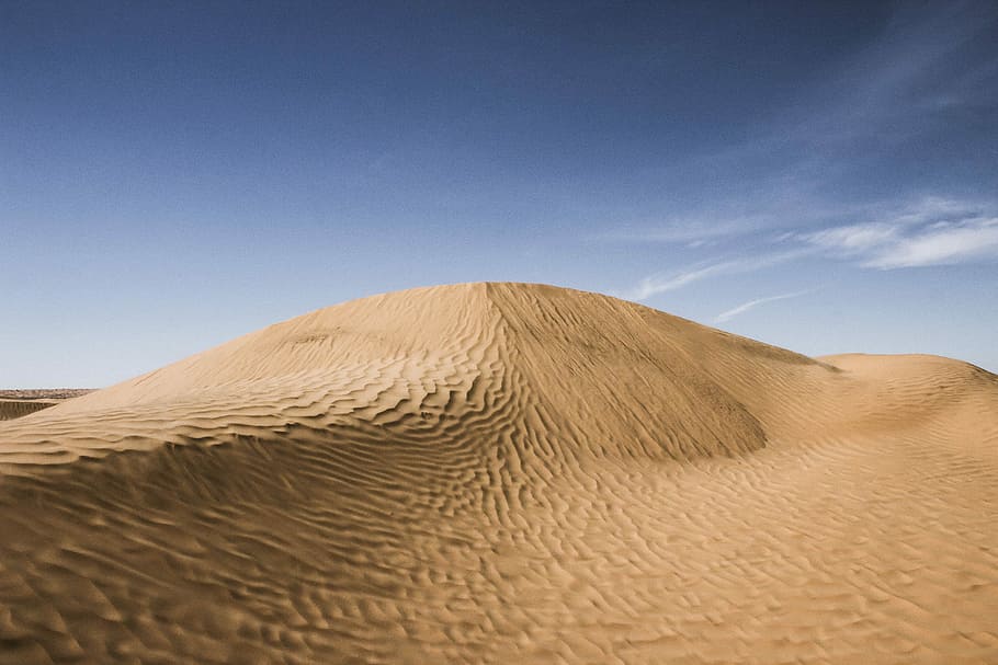 desert sands, brown dessert under blue sky, dune, arid, hill HD wallpaper
