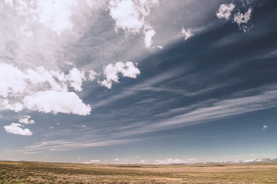 blue sky with white clouds photography, desert, barren, dry HD wallpaper