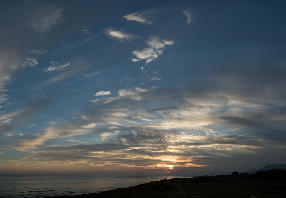 sunset, cabopino, marbella, malaga, spain, sky, sea, tower HD wallpaper