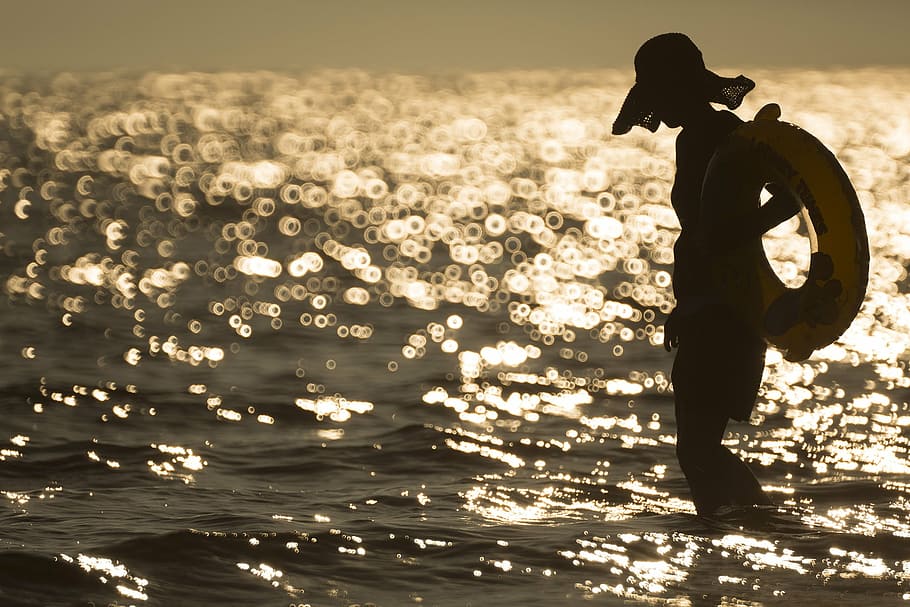 woman on body of water during sunset, busan, light mens wool, HD wallpaper