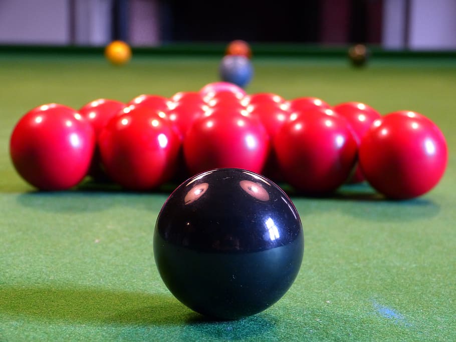 billiard balls on pool table, billiards, black, play, company, HD wallpaper