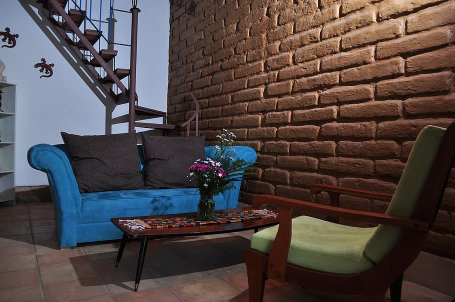 Room, Vase, Photography, Bricks, brick wall, chair, table, indoors HD wallpaper