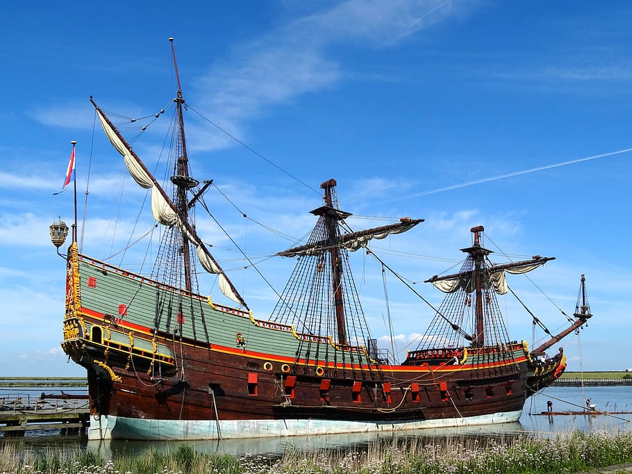 brown and teal wooden ship during daytime, Batavia, Lelystad, HD wallpaper