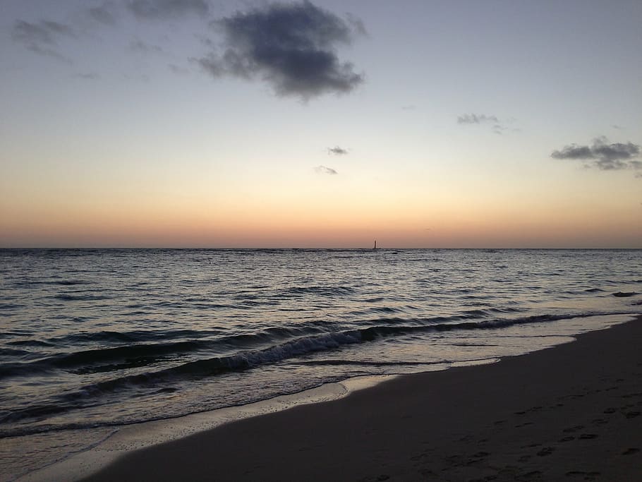 beach, sunset, twilight, sea, water, sky, horizon, horizon over water HD wallpaper