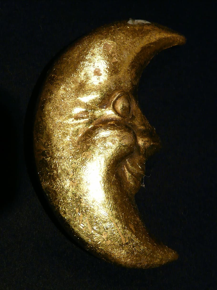 Crescent Moon, silver, decor, statue, gold colored, sculpture HD wallpaper