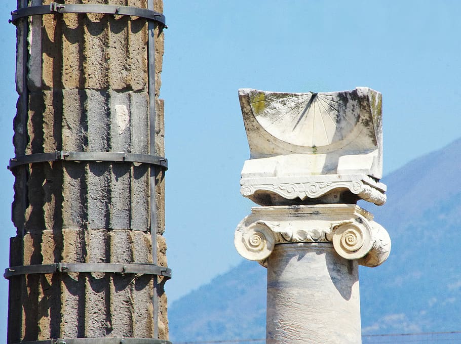 Italy, Pompei, Marquee, Column, Ionic, sundial, architecture, HD wallpaper