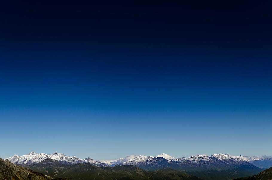 mountain ridge covered with snow, landscape, photography, blue HD wallpaper