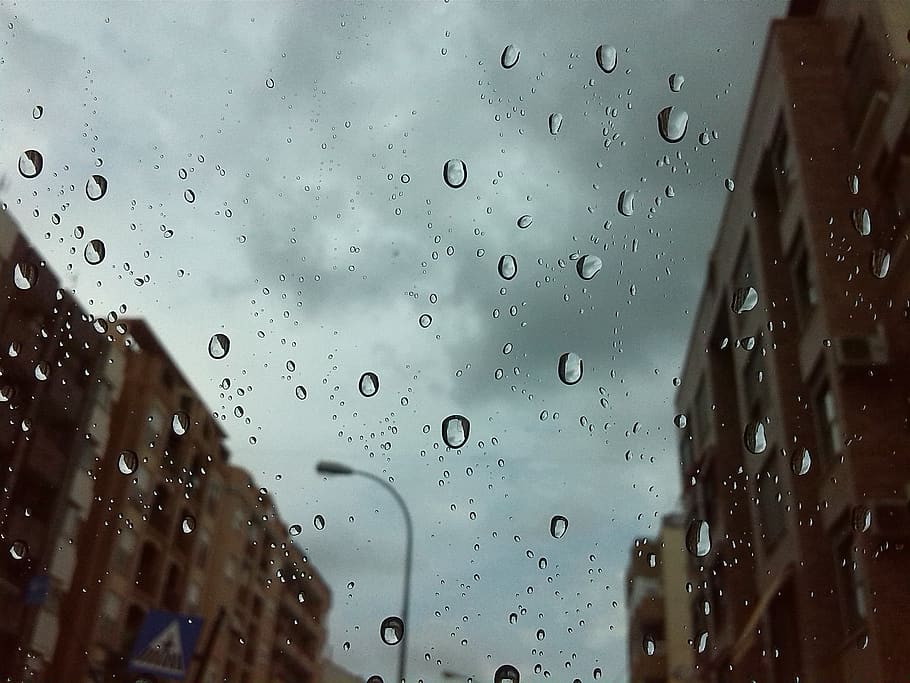 rain, drops, city, streets, drizzle, wet, window, glass - material HD wallpaper