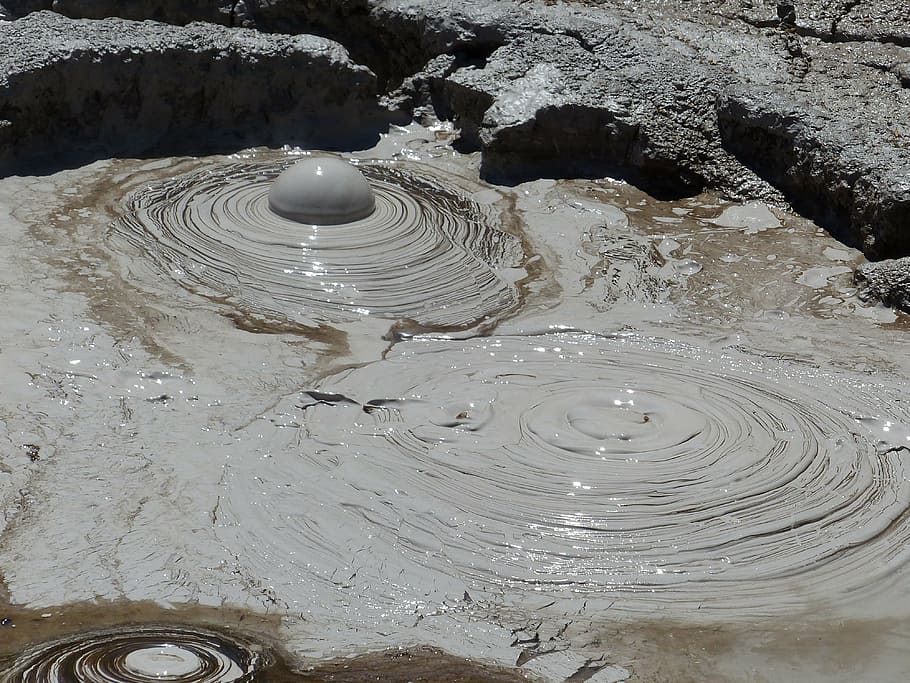mud, volcano, grey, nature, texture, no people, motion, water HD wallpaper