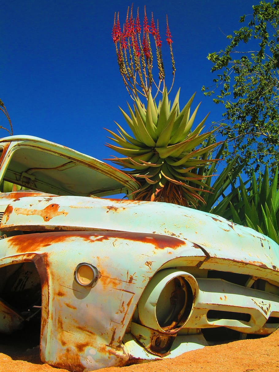 out, in, namibia, car, rusty, old, damaged, broken, mode of transportation HD wallpaper