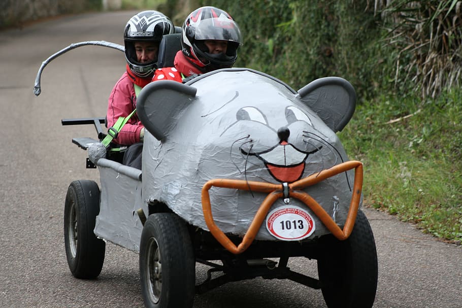 soapbox, race, descent, mouse, transportation, helmet, headwear HD wallpaper