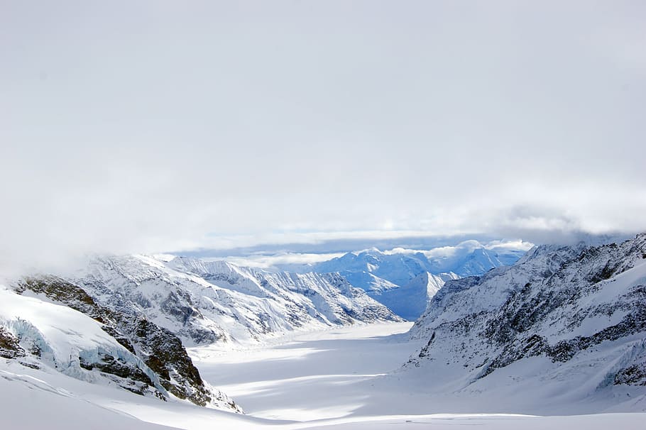 jungfraujoch, glacier, mountains, snow landscape, winter, cold, HD wallpaper