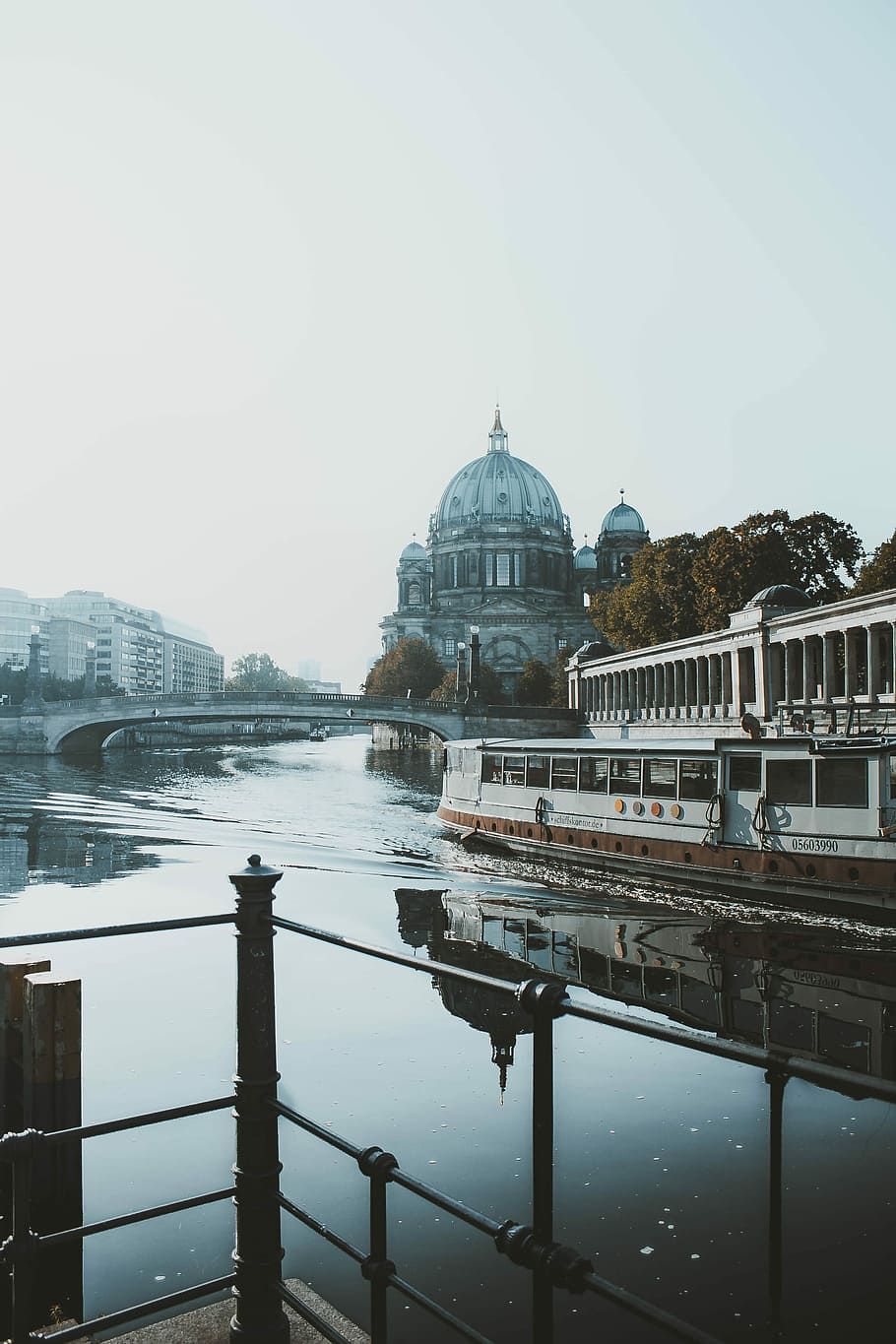 Destroy, white concrete dome beside body of water, boat, bridge HD wallpaper