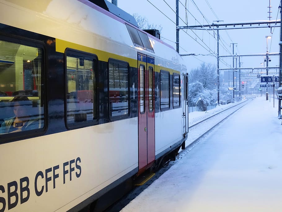 railway, wintry, train, snow, sbb, rail transportation, public transportation HD wallpaper