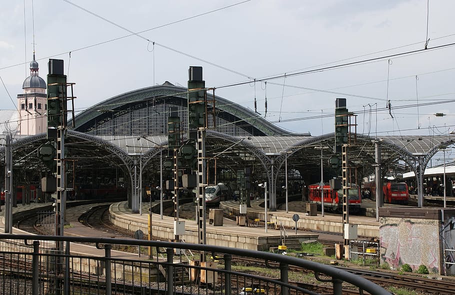 railway station, gleise, lines, traffic, cologne, masts, platform, HD wallpaper