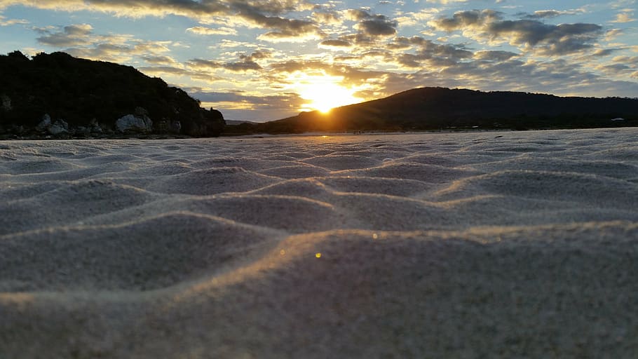 sunset, beach, sand, sky, cloud, beach sand, scenic, coastline HD wallpaper