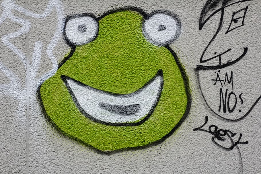 Graffiti, Frog, Green, Wall, Close, green color, love, close-up HD wallpaper