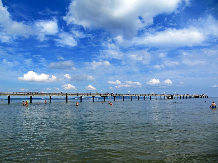 binz, germany, sea, ocean, water, sky, clouds, scenic, pier HD wallpaper