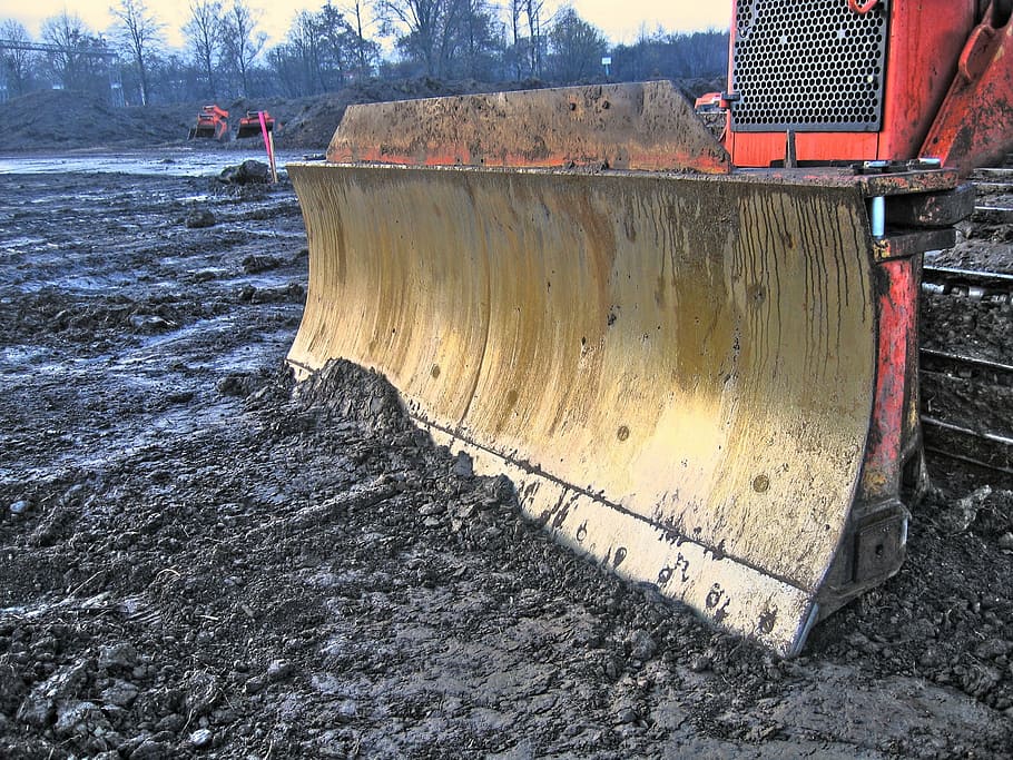 red and brown plow on black soil during daytime, demolition HD wallpaper