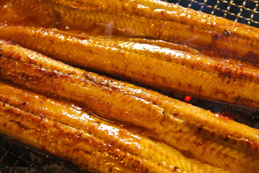 grilled meat, eels, fish, grilled fish, seasoning, food and drink HD wallpaper