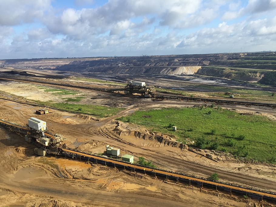 open pit mining, commodity, removal, industry, brown coal, cloud - sky HD wallpaper