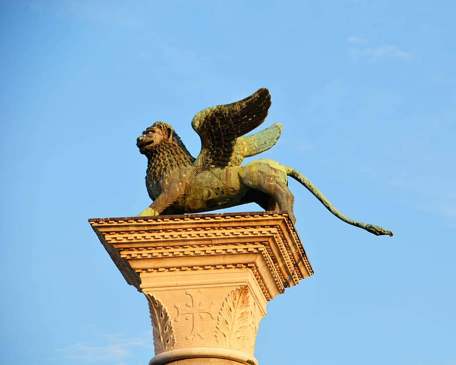 HD wallpaper: statue, lion, venice, bronze statue, winged lion, animal, st mark's square ...