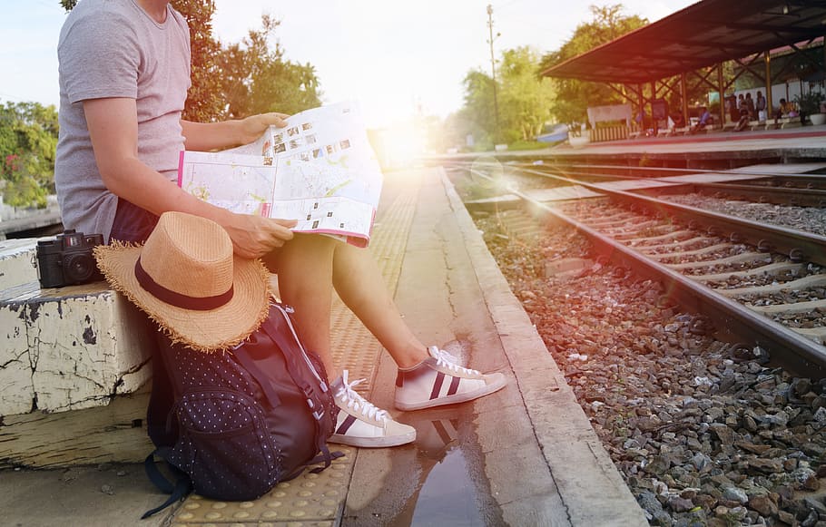 man, people, travelling, sitting, backpack, bag, blur, commuter, HD wallpaper