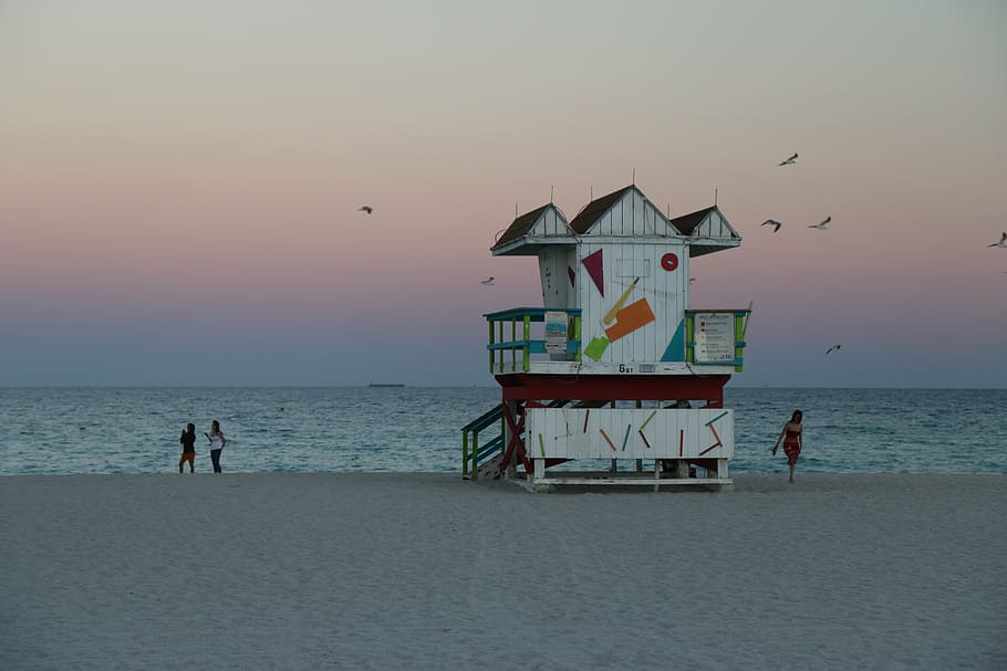 miami, sunset, evening, dusk, water, afterglow, abendstimmung HD wallpaper